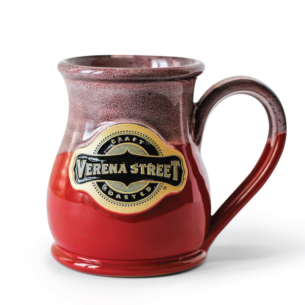 14oz + Tall Belly Pottery Mug, Red with Black and White Glaze